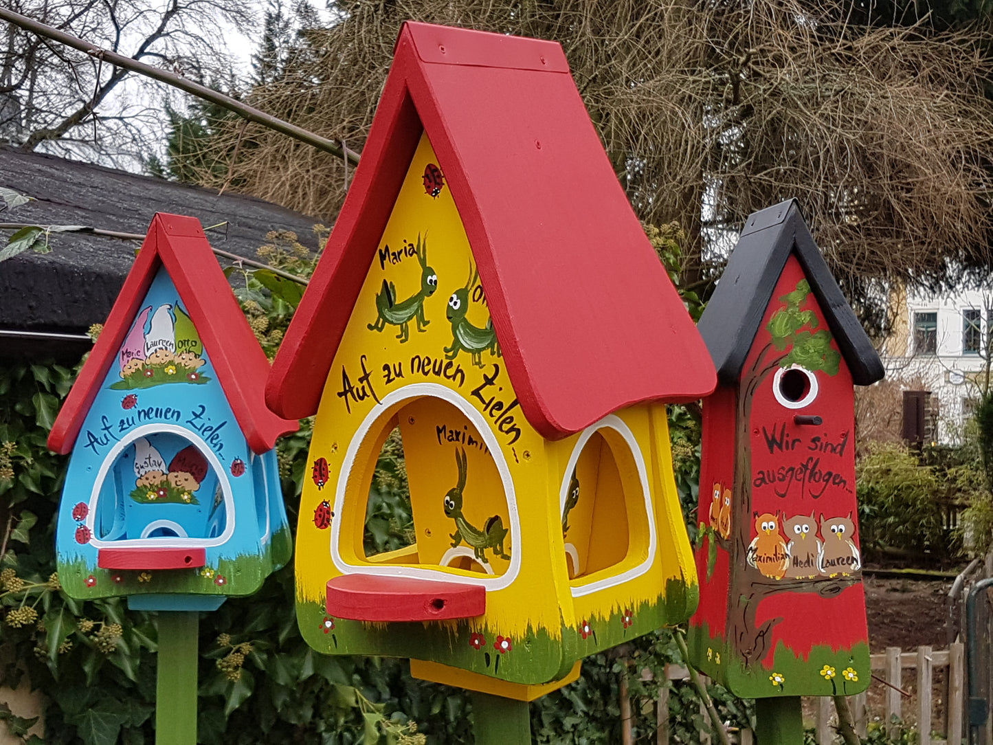 Farewell gift for kindergarten - bird feeder with silo, grasshoppers &amp; name + pole for setting up