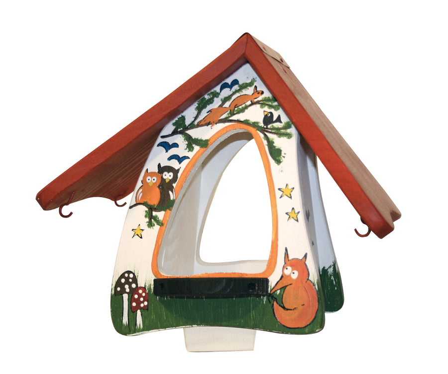 Vogelfutterhaus Futterhobbit stehend Tiere des Waldes weiß