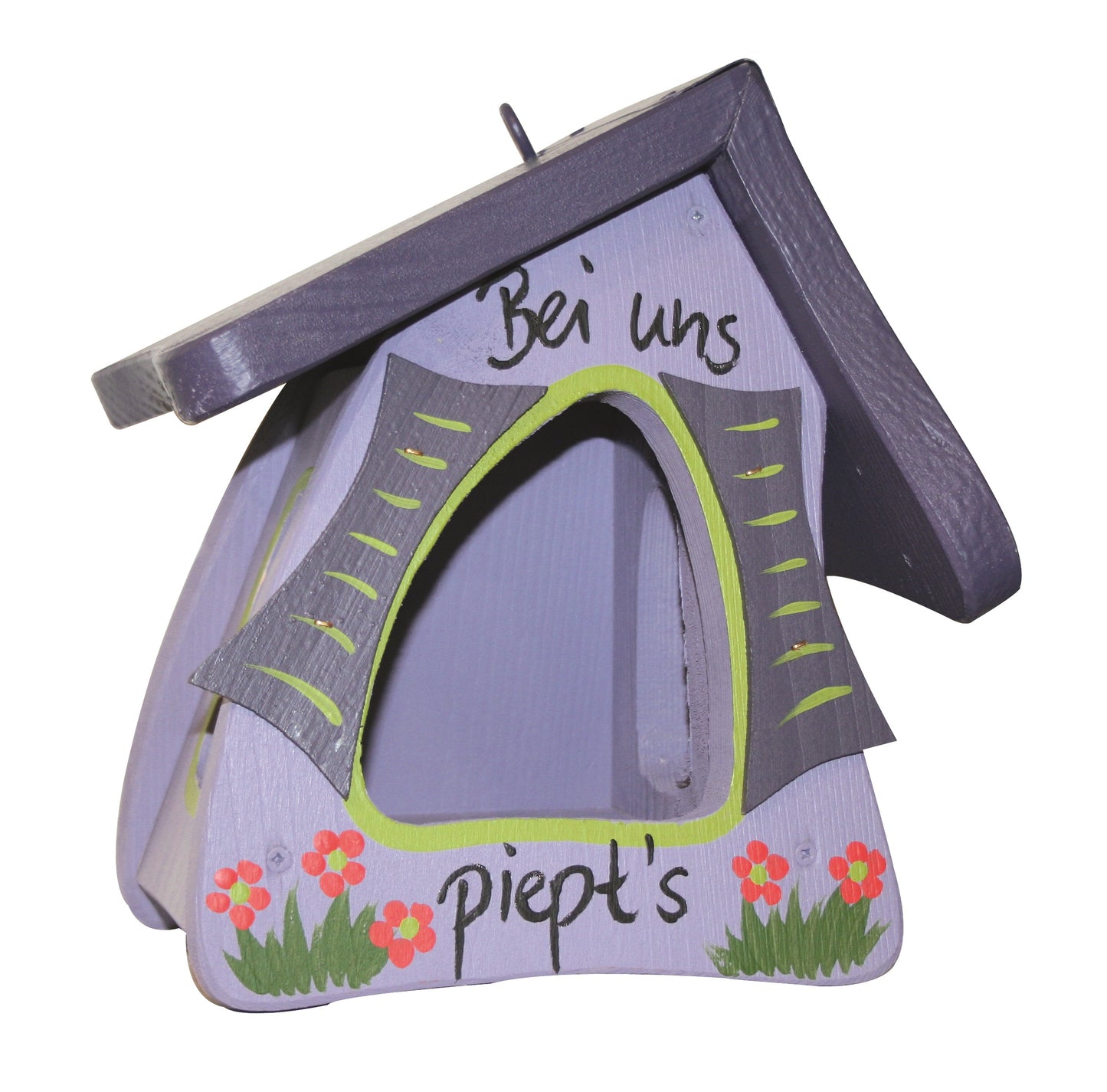 Vogelfutterhaus Futtermini Bei uns piepts lila hängend