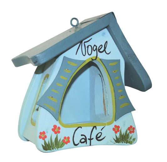 Vogelfutterhaus Futtermini Vogelcafe hellblau hängend