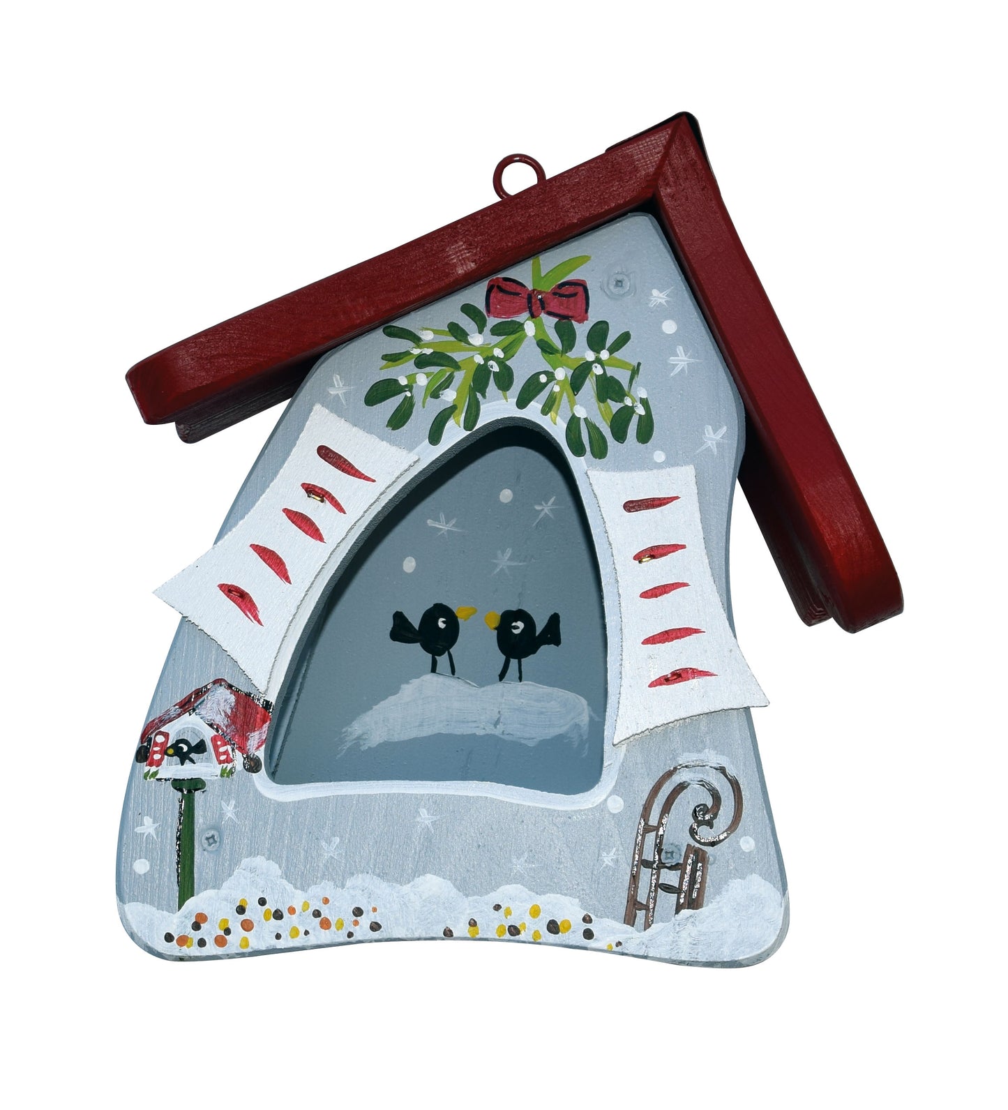 Vogelfutterhaus Futtermini zum Aufhängen Winterzauber grau