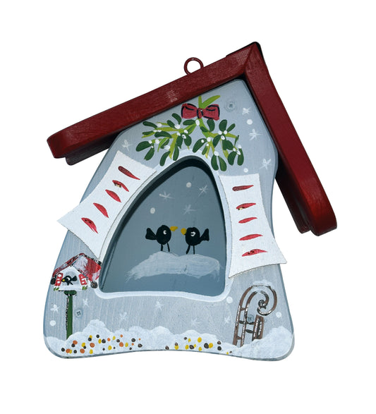 Vogelfutterhaus Futtermini zum Aufhängen Winterzauber grau