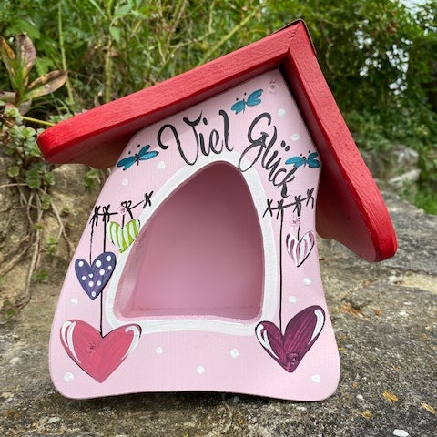 Vogelfutterhaus Futtermini zum Aufhängen Viel Glück rosa