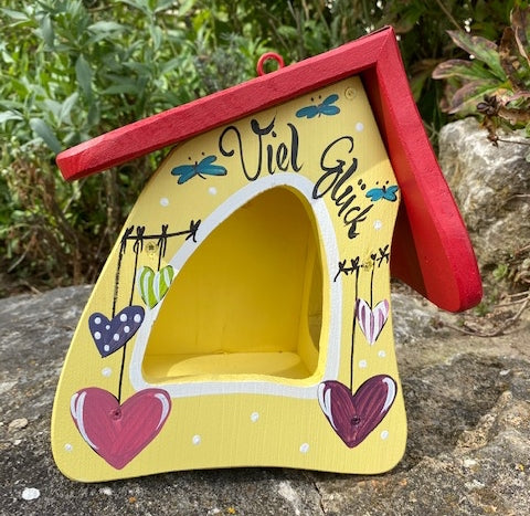 Vogelfutterhaus Futtermini zum Aufhängen Viel Glück hellgelb