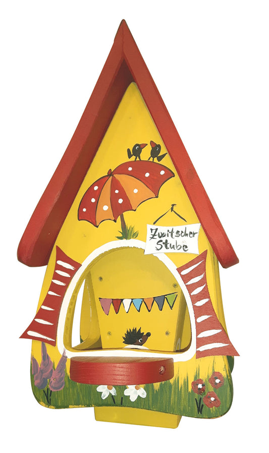 Vogelfutterhaus Futtervilla mit Silo Zwitscherstube gelb