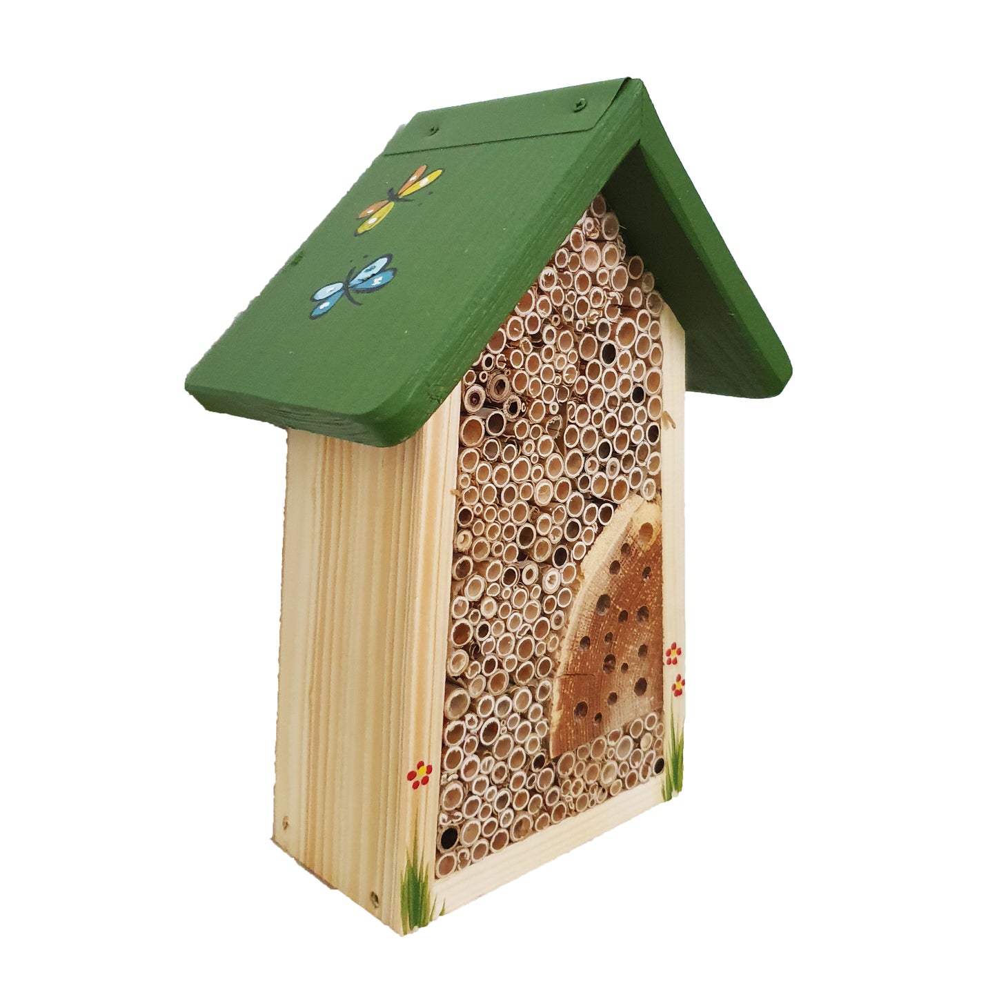 Bee hotel small without sign with butterflies colored roof 