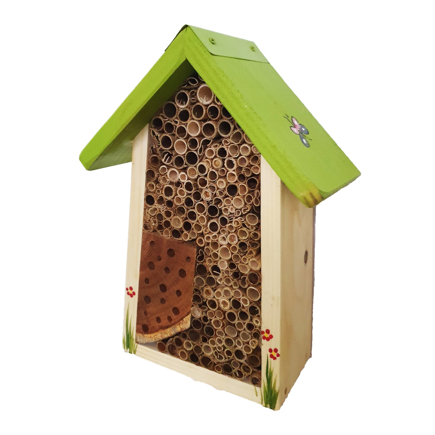 Bee hotel small without sign with butterflies colored roof 