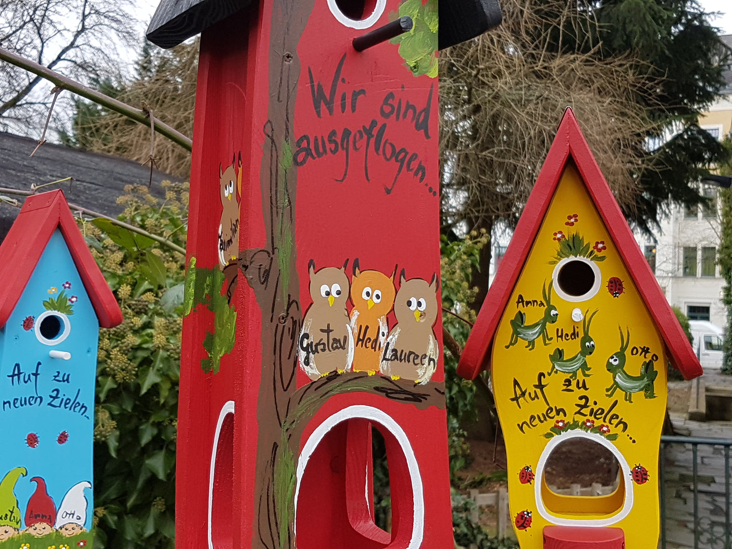 Kindergarten farewell gift combined birdhouse red | names with owls
