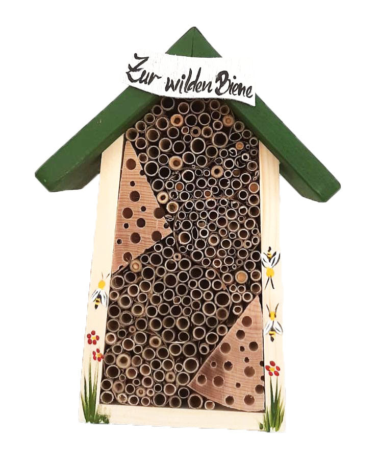 Bee hotel small with sign colored roof 