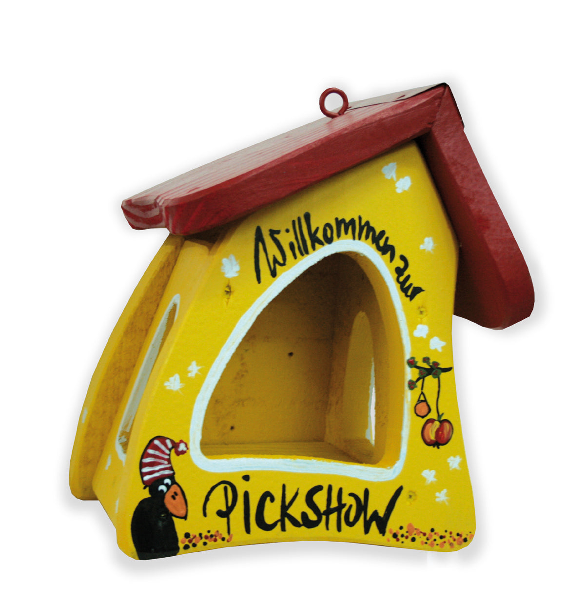 Vogelfutterhaus Futtermini zum Aufhängen Willkommen zur Pickshow gelb