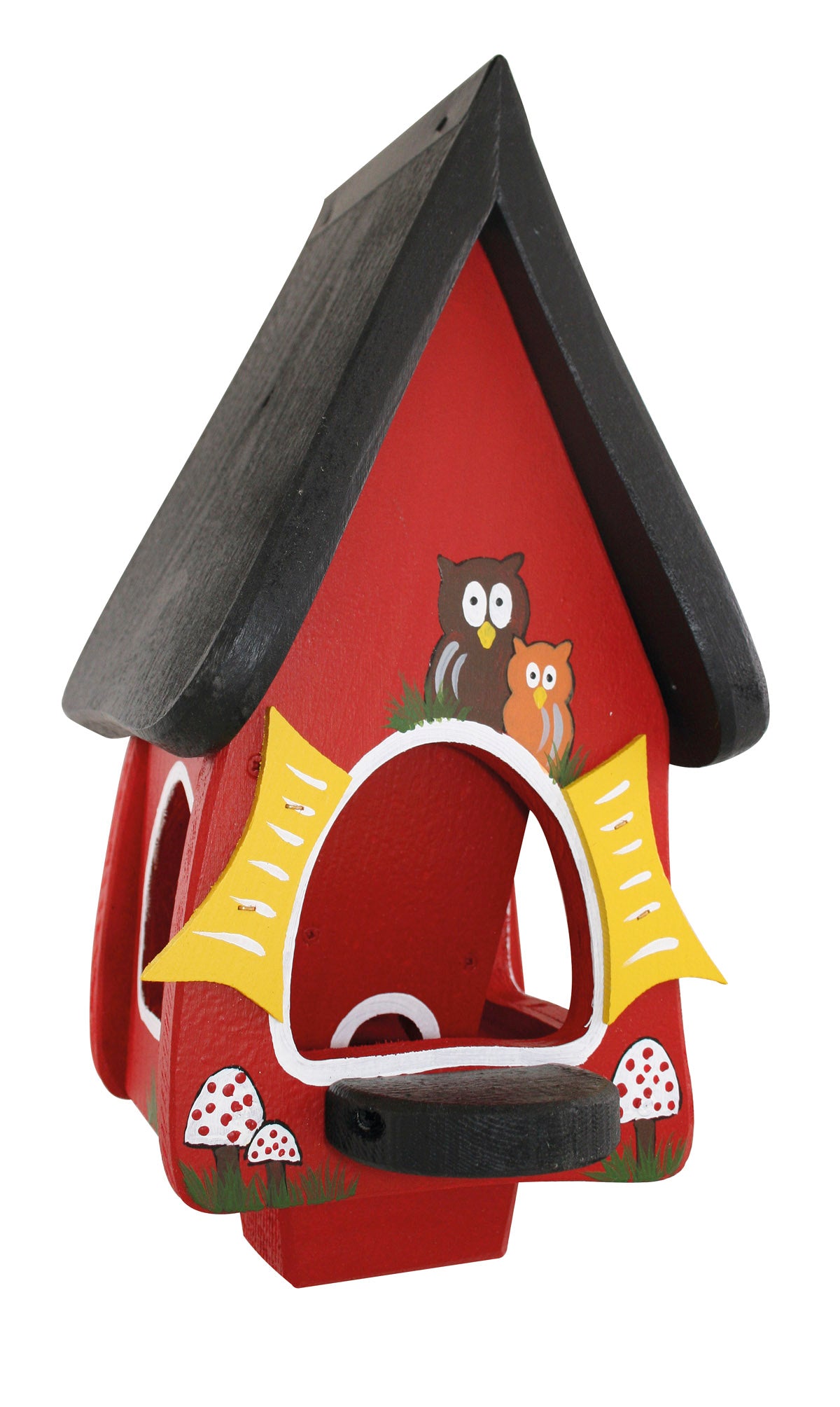 Vogelfutterhaus Futtervilla mit Silo Eulen  rot