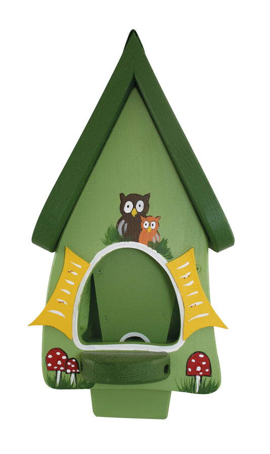 Vogelfutterhaus Futtervilla mit Silo Eulen  grün