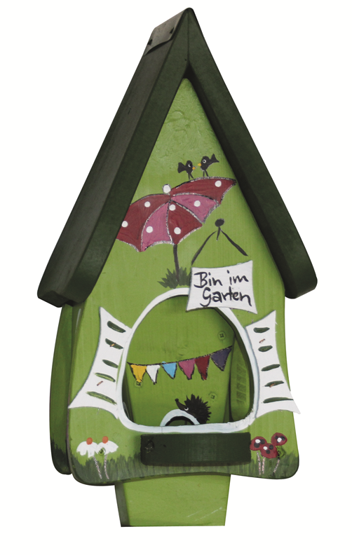 Vogelfutterhaus Futtervilla mit Silo bin im garten grün 
