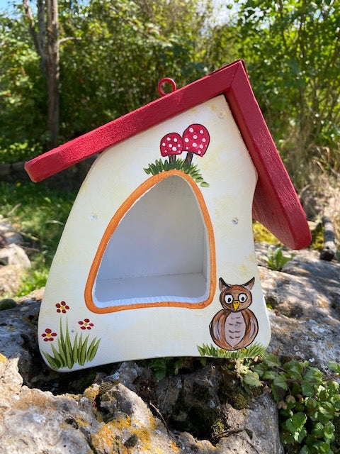 Vogelfutterhaus Futtermini zum Aufhängen Tiere des Waldes mit Eule